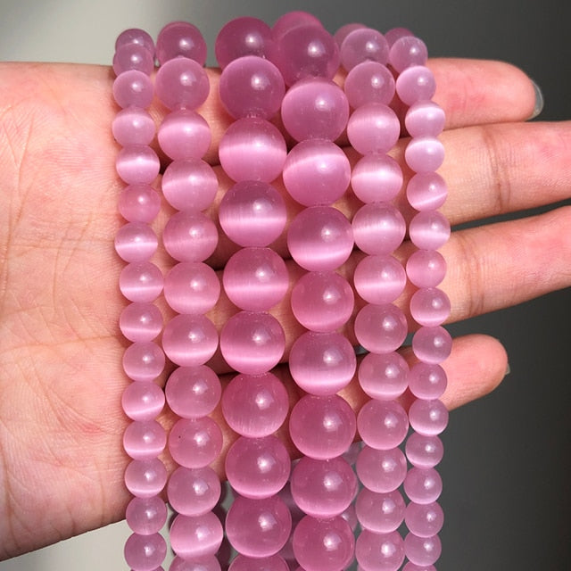 Natural Stone Pink White Moonstone Cat Eye Beads For Jewelry Making Smooth Loose Spacer Beads Opal Diy Charm Bracelets Necklace