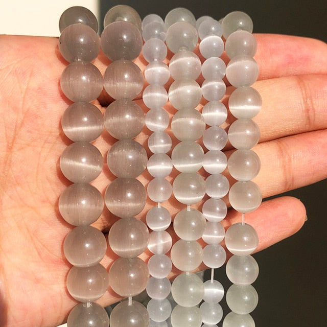 Natural Stone Pink White Moonstone Cat Eye Beads For Jewelry Making Smooth Loose Spacer Beads Opal Diy Charm Bracelets Necklace