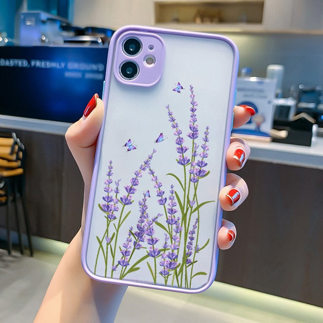Hand Painted Phone Case For iphone X XS MAX XR Flower Cover Hard Shockproof Case 7 8 Plus SE 2 13 12 11 pro MAX