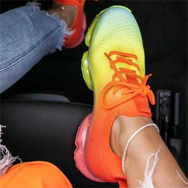 Mix Colors Stretch Fabric Ladies Lace Up Casual Vulcanized Shoes Sports Shoes