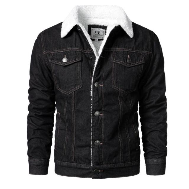 Men Denim Jackets Winter Fleece Blue Jeans Coats Warm Casual Coats Solid Classic Denim Jackets 6XL