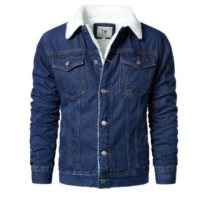 Men Denim Jackets Winter Fleece Blue Jeans Coats Warm Casual Coats Solid Classic Denim Jackets 6XL