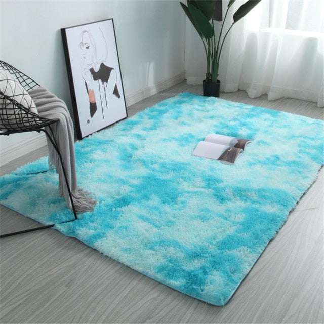 Rainbow Carpet Gradient Tie-dye Plush Rug Living Room Coffee Table Pad Carpet Bedroom Bedside Bay Window Rug Baby Crawling Mat