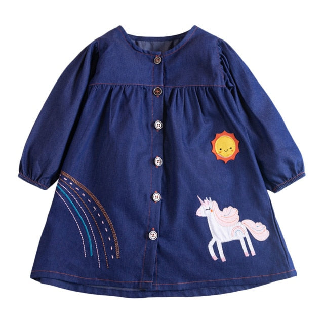 Frocks for Kids Brand Spring Baby Girls Clothes Cotton Hedgehog Applique Shirtdress Toddler Dresses