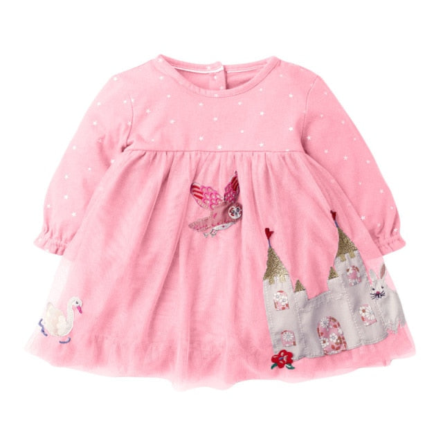 Frocks for Kids Brand Spring Baby Girls Clothes Cotton Hedgehog Applique Shirtdress Toddler Dresses