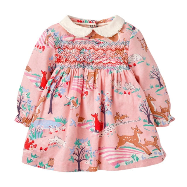 Frocks for Kids Brand Spring Baby Girls Clothes Cotton Hedgehog Applique Shirtdress Toddler Dresses