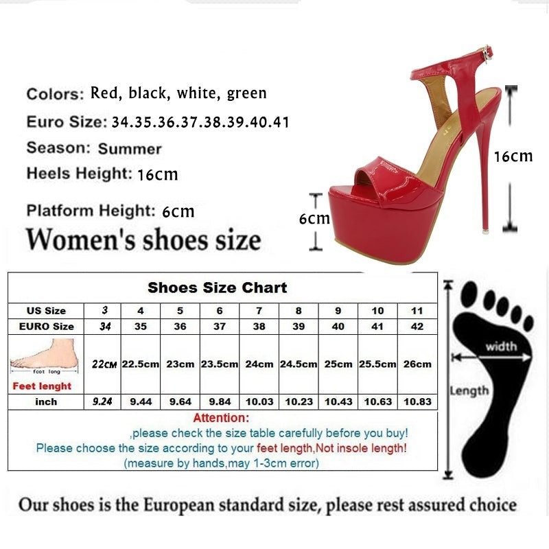 16cm Women Sandals High Heels Open Toe Buckles Nightclub Party Shoe Black Big Size