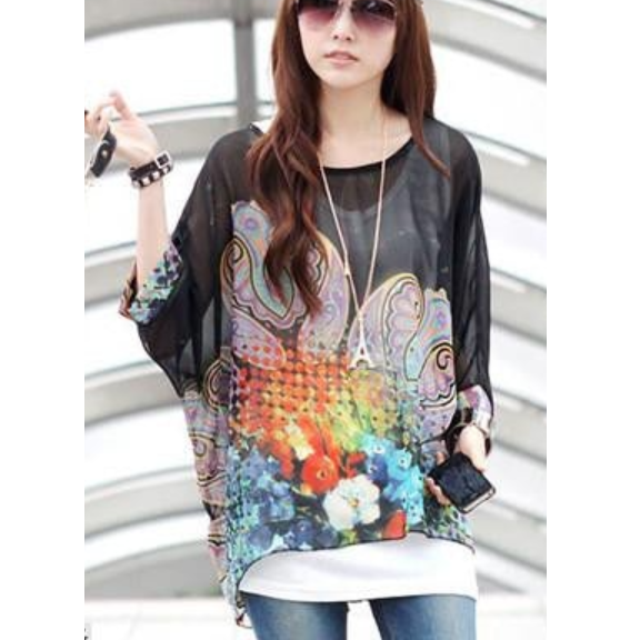 Women Chiffon Blouse Shirt European Style Casual Blouses For Big Women