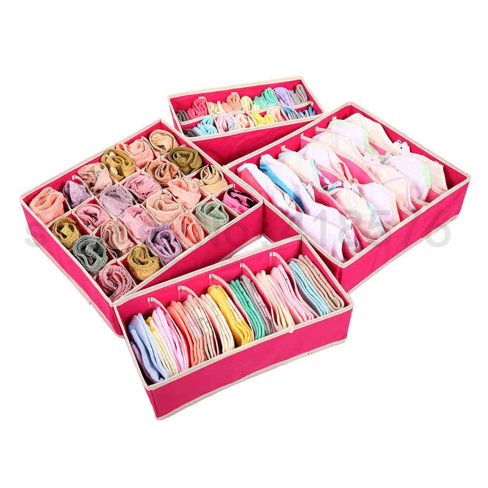 Online discount shop Australia - 4PCS Nonwoven Beige Storage Box Container Drawer Divider Lidded Closet Boxes For Ties Socks Bra Underwear Organizer