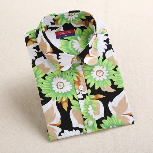 Flower Print Blouses Ladies Vintage Womens Tops And Blouse Long Sleeve Turn-down Collar Button Shirt