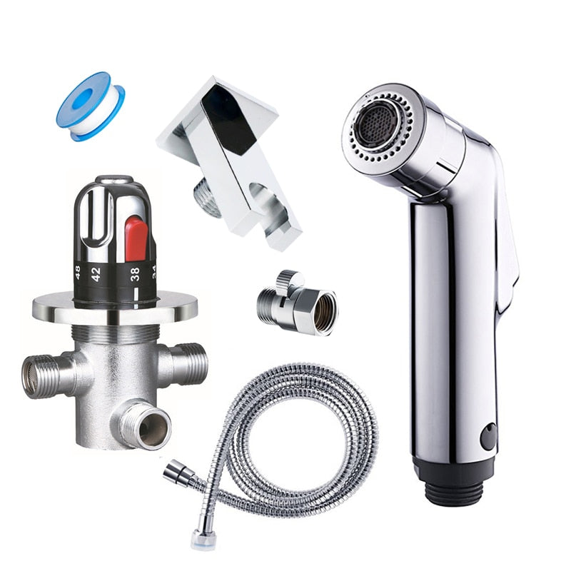 Wall mounted thermostatic two functions toilet bidet faucet thermostatic valve mixer bidet sprayer handheld shower head