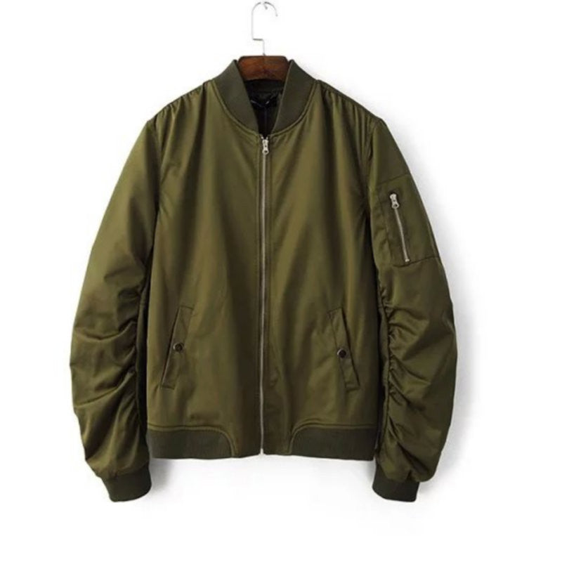 Online discount shop Australia - Mens Solid Flight Army Green Bomber Jacket Men's Rib Sleeve Zipper Short Air Force Baseball Coats Clothing