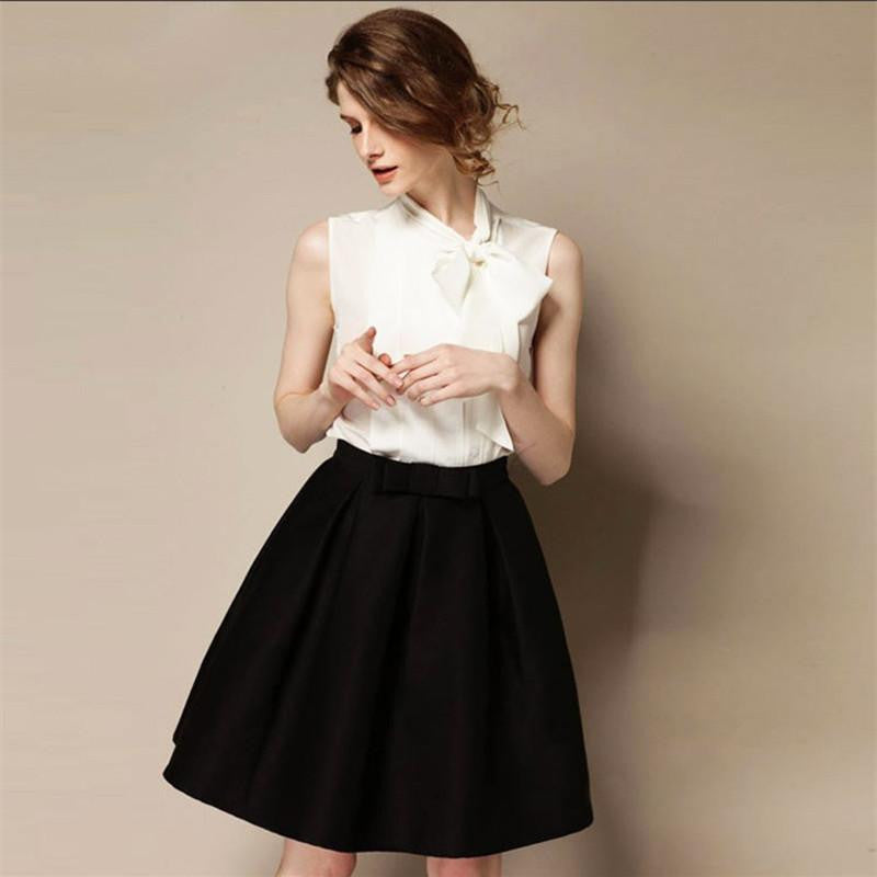 Women's Retro Bow Skirts Autumn Winter Fashion Plus Size High Waist Knee-length A-line Skirt Bust Skirt