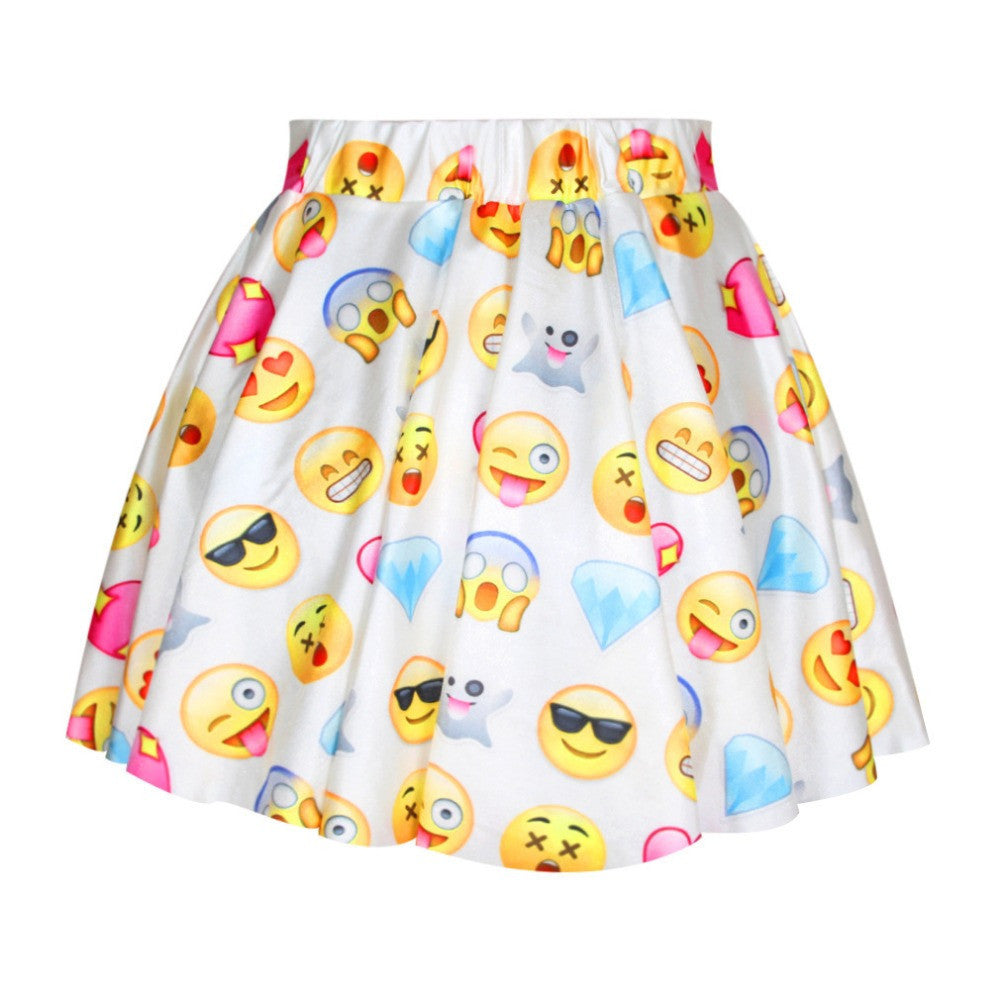 er Fashion Women's Clothing Casual High Waist emoji Print Skirt Female
