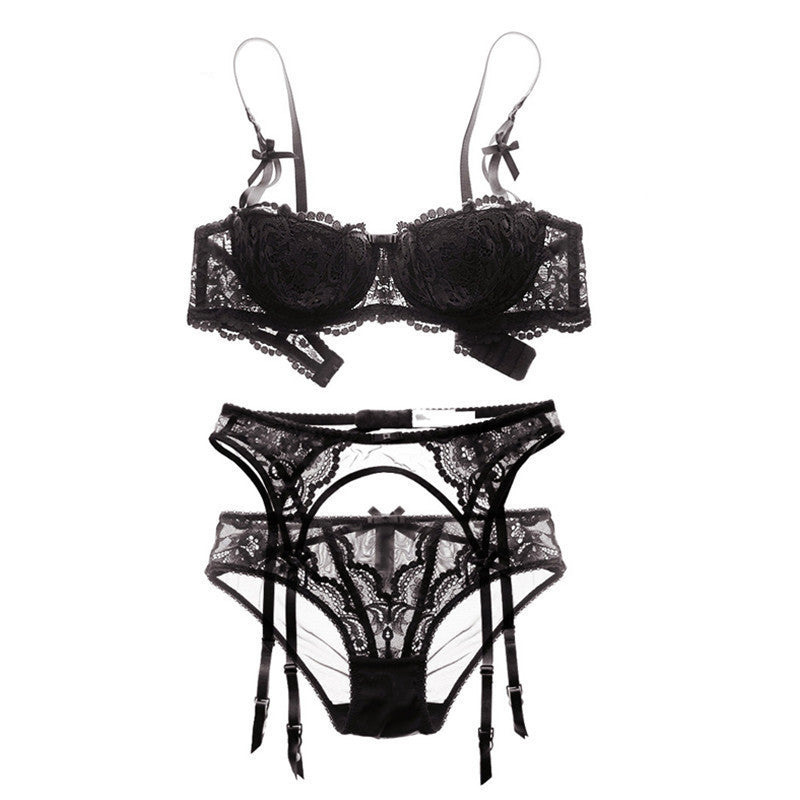 Online discount shop Australia - half a cup sexy lace bra sets for women bra+panties+Garters 3 piece/lots