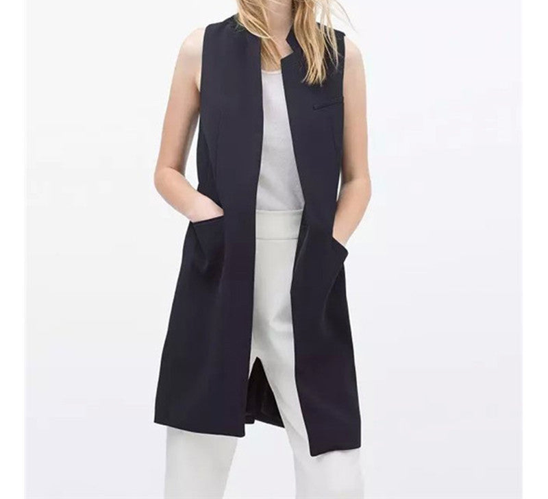 Online discount shop Australia - Fashion Women Open Stitch Slim Waistcoat Long Vest Jacket Casual Thin Outwear Sleeveless Cardigan Plus Size
