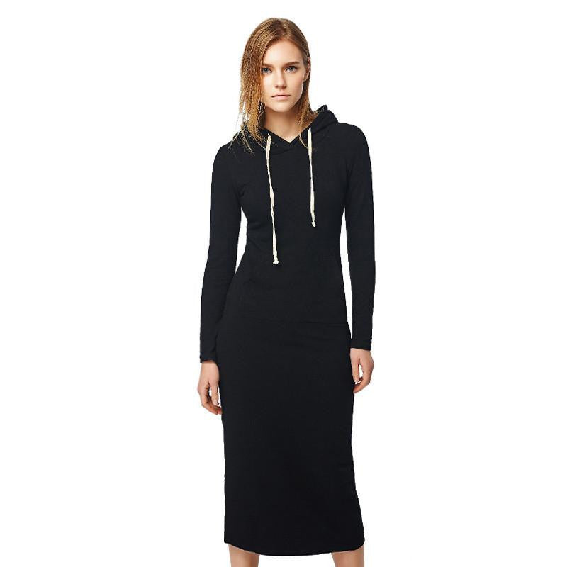 Women Floor-Length Dress Casual Hips Long Style Hooded Dress Lady Thickening DressM15322
