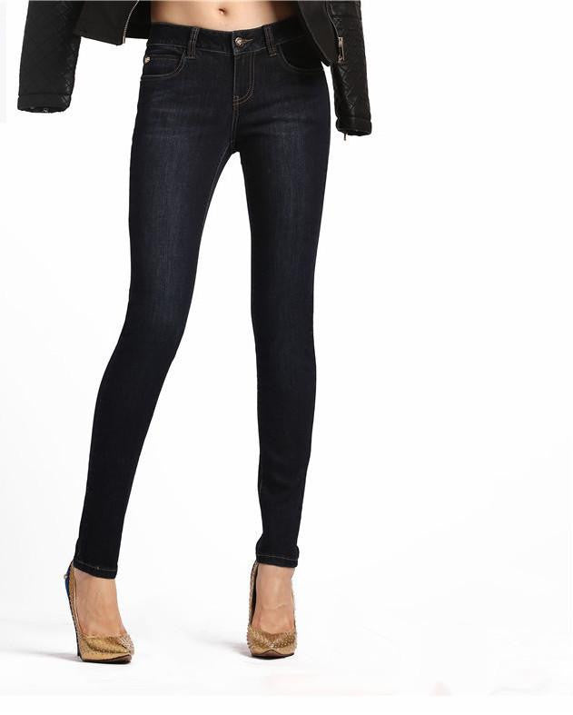 Solid skinny jeans women mid waist black slim denim pants female elegant style jeans high