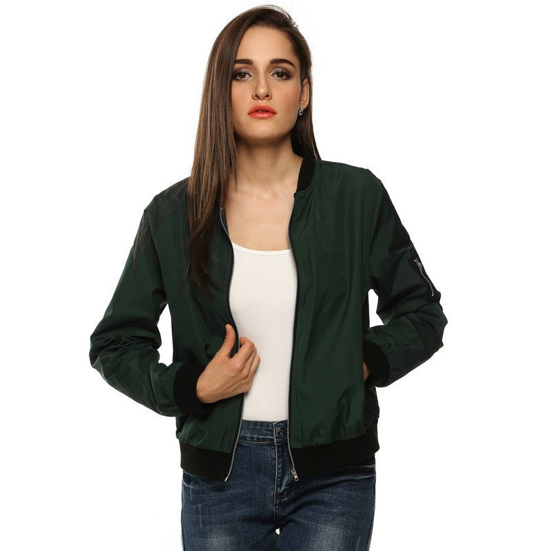 Online discount shop Australia - Army Green Bomber Jacket Women Basic Coats Celeb Bombers Stand Collar Zip Up Short Black  Coat Jackets Chaquetas Mujer XL