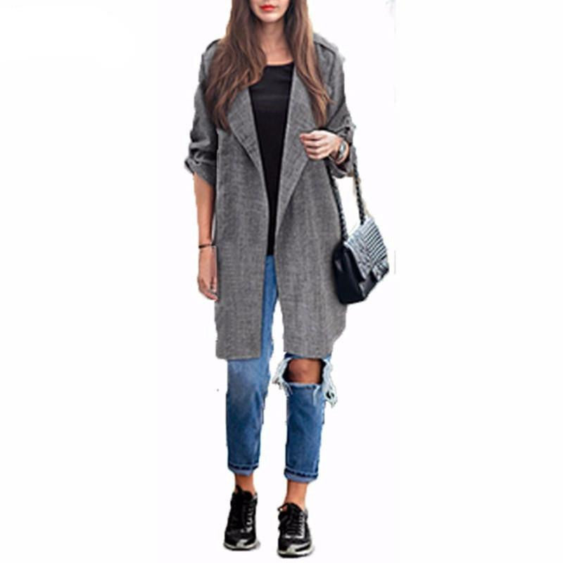 Women Slim Fashion Casual Lapel Windbreaker Cape Coat European Style Linen Cardigan Jacket