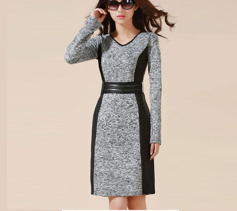 OL Business Dresses Work Wear High Elastic Slim Warm Winter Dress Plus Size Womens Clothing