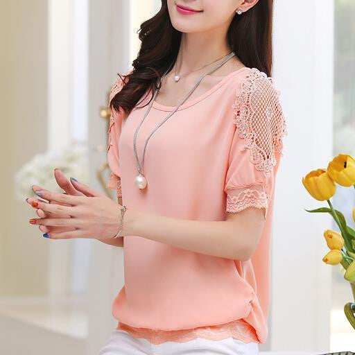 women chiffon lace shirt short-sleeved thin women loose fashion shirts blouse