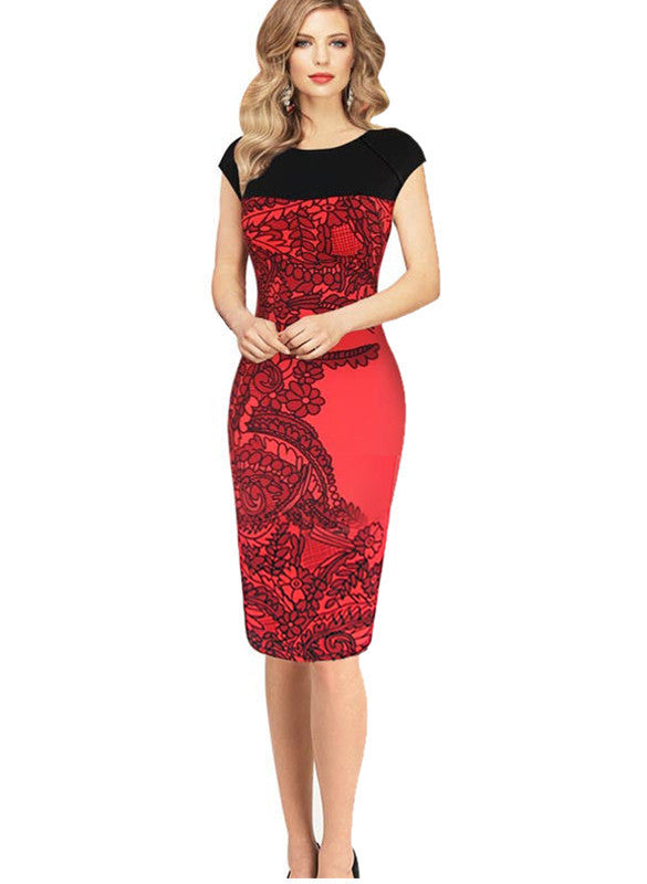 Online discount shop Australia - Dress Women Pinup Red Sheath Fitted Dress Business Work Pencil Dress Plus Size