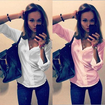 Women's Loose Long Sleeve Chiffon Casual Blouse Shirt Tops Fashion Blouse