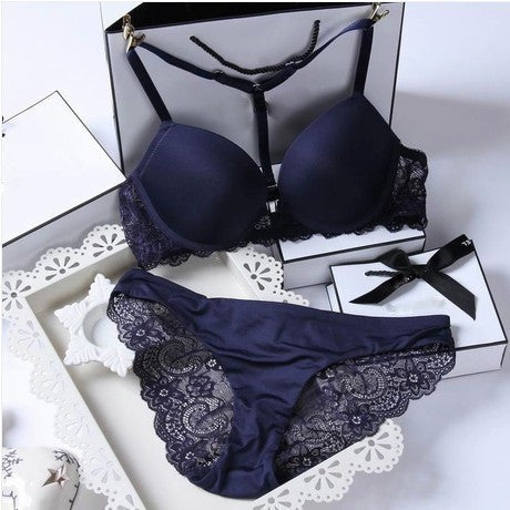women Intimates sexy Y-line straps bra set front closure bra + hollow out Panties Lace bra set