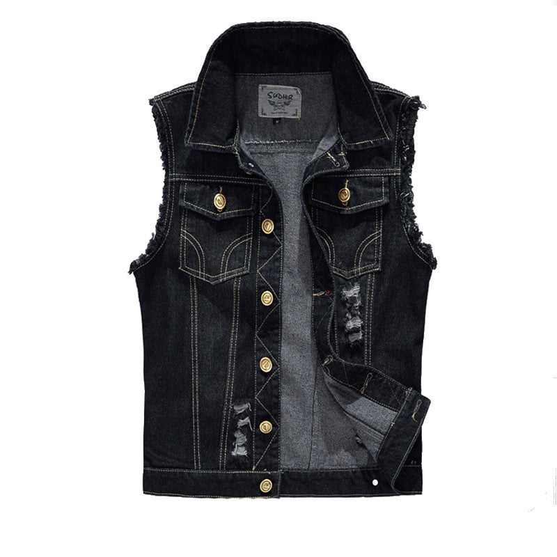 Online discount shop Australia - Denim Vest Mens Jackets Sleeveless Fashion Washed Jeans Waistcoat Mens Tank Top Cowboy Male Ripped Jacket Plus Size 4XL EDA359