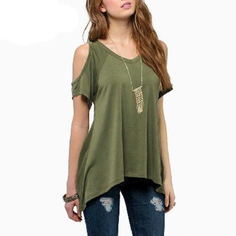 Women Casual Loose Tops Off Shoulder Shirts Off Shoulder Round Neck Short Sleeve Blouses Plus Size 5XL