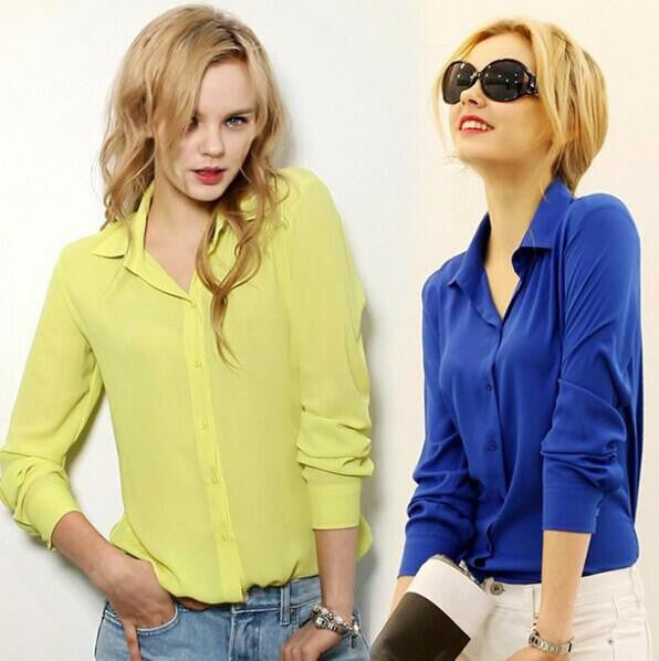 Women Blouses Direct ing Button Solid Long-sleeve Shirt Female Chiffon Women's Slim Clothing