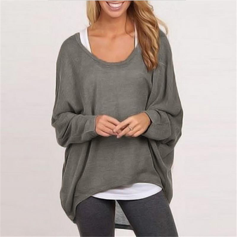 T-shirt Women O neck Long Batwing Sleeve Loose Tee Shirts Female Casual Solid Plus Size S-3XL Top