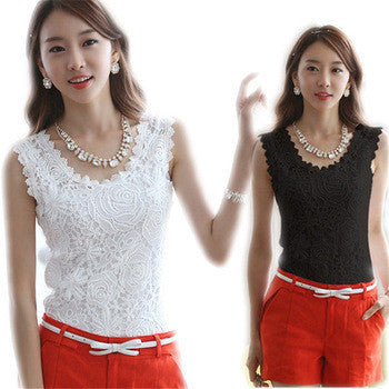 Plus Size XXL Women Blouse Lace Vintage Sleeveless White Black Crochet Casual Shirts Tops