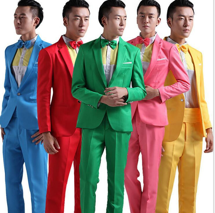 Suit Men Long-Sleeved Men's Suits Dress Hosted Theatrical Tuxedos For Men Wedding Prom Red Yellow Blue And Green M L XL