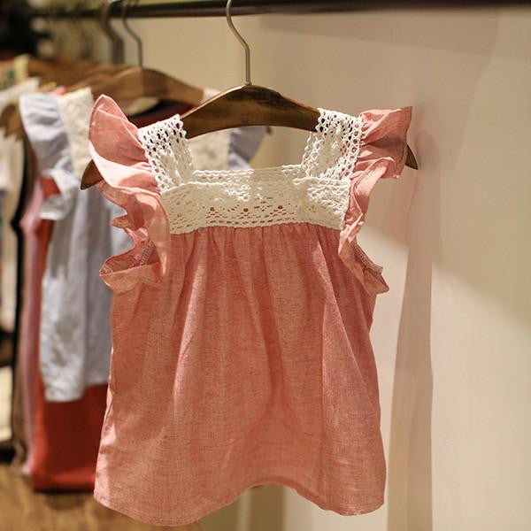 Toddler Baby Girls Casual T-Shirts Lace Splicing Shirt Cotton Soft Blouse Tops