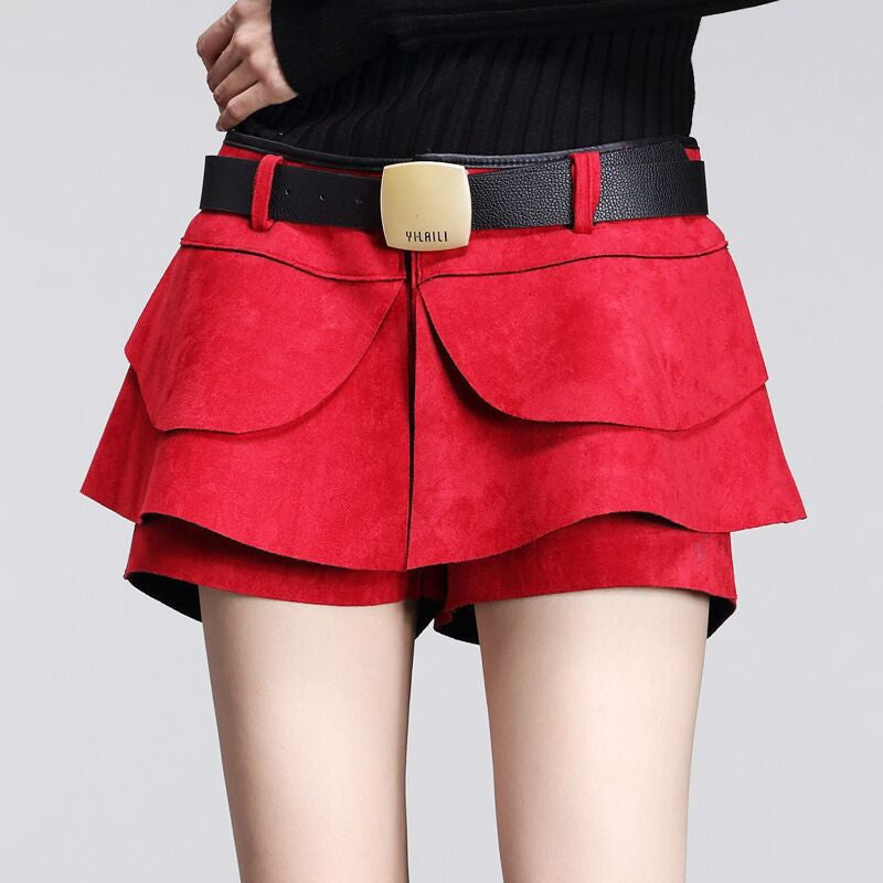 Online discount shop Australia - crochet shorts skirts high waist Pleated Solid Shorts Skirts Boots Shorts Suede