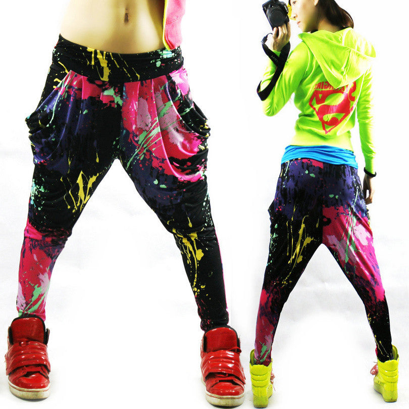 Fashion Brand Jazz harem women hip hop pants dance doodle and loose neon patchwork candy colors sweatpants