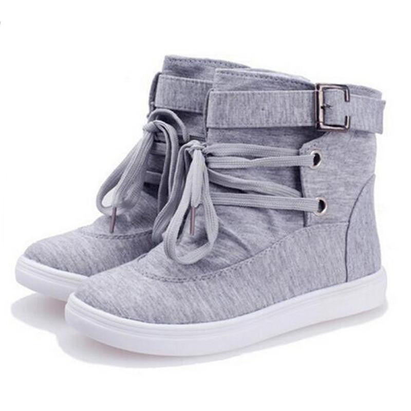 Women's Ankle Boots Charming Flats With Buckle Lace-Up Design Cute Solid Fashion Canvas Martin Boots XWX1524