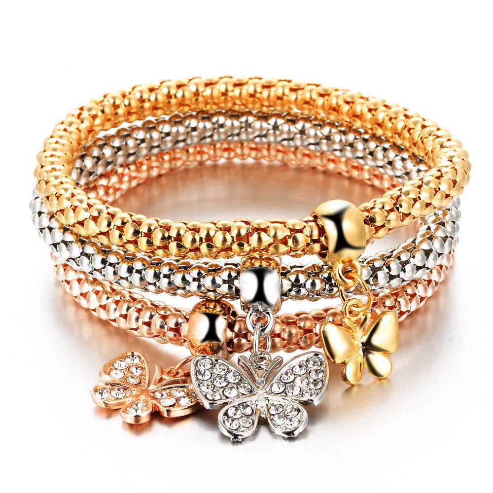 Online discount shop Australia - 3 PCS/Set Crystal Butterful Bracelet & Bangle Elastic Heart Bracelets For Women