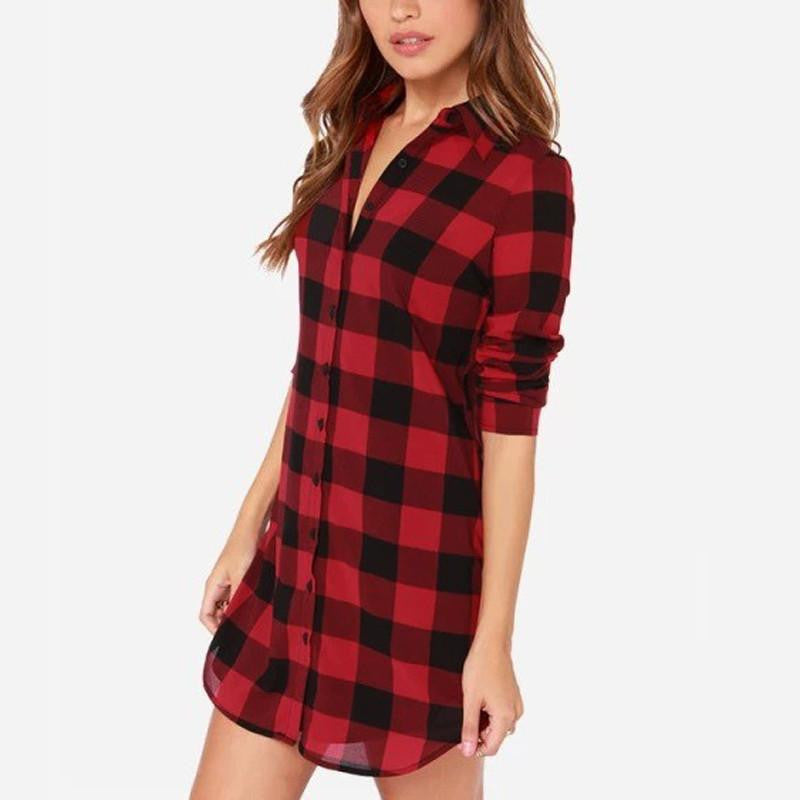 Women Long Blouse Plaid Print Shirt Single Breasted Cotton Shirt Wild Casual Streetwear Shirt