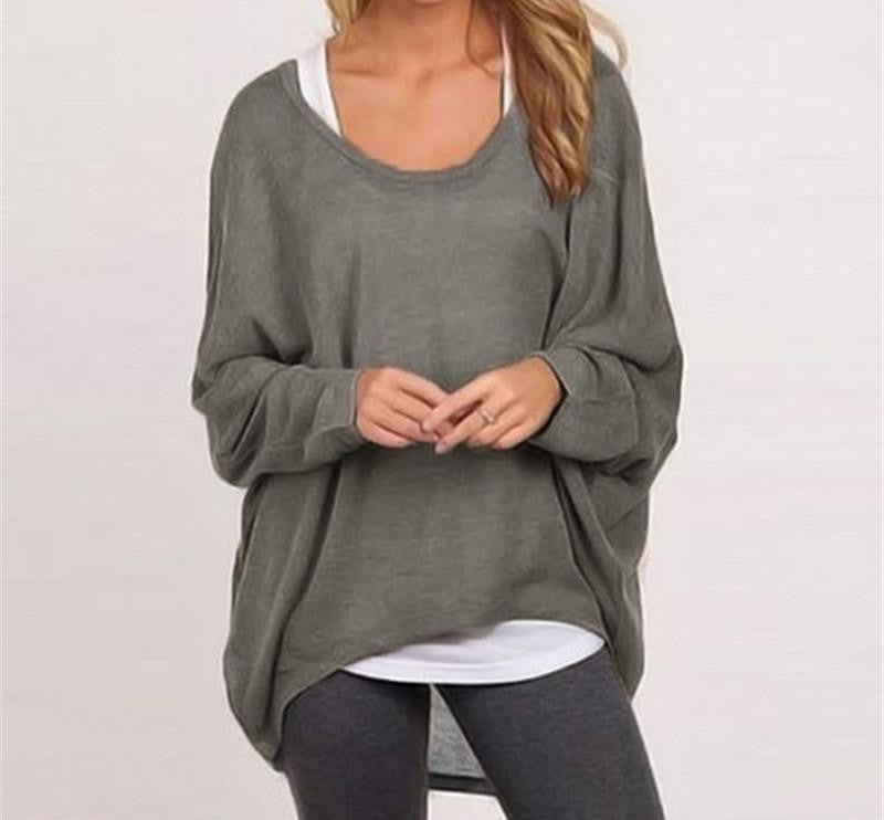 Women Sweater Jumper Pullover Batwing Long Sleeve Casual Loose Solid Blouse Shirt Top Plus