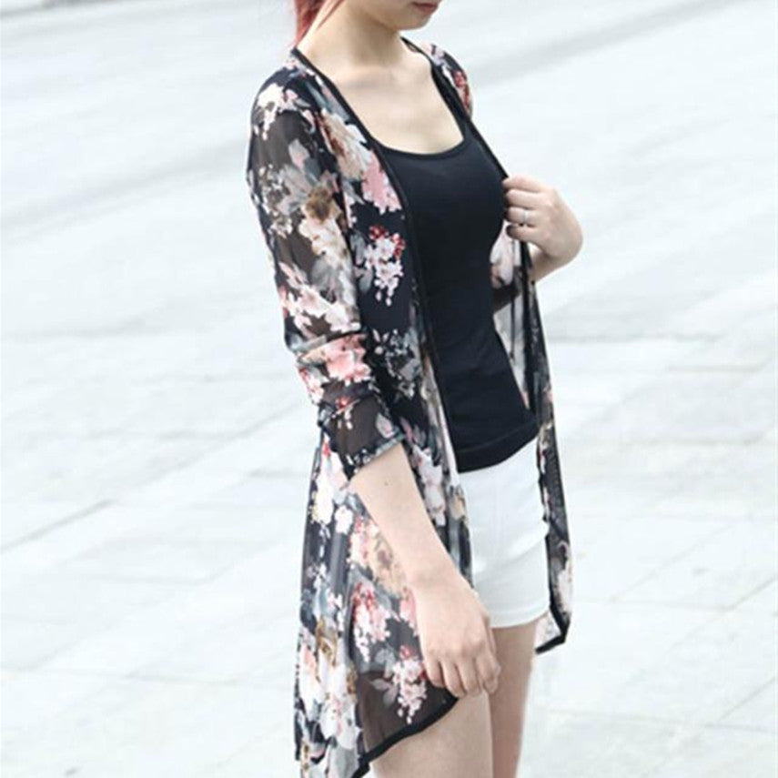 Online discount shop Australia - Fashion Women Stripe Printed Gauze Blouses Kimono Cardigan Coat Jacket Brand Designer