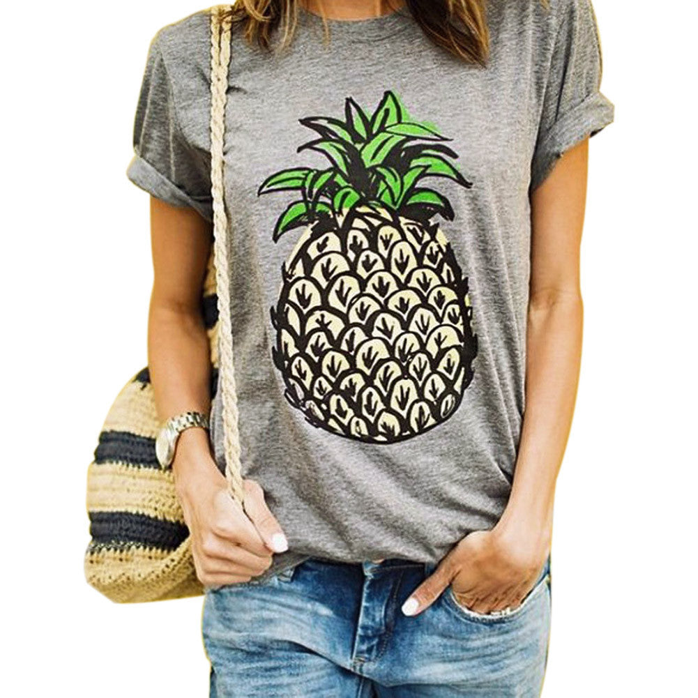 Online discount shop Australia - Fashion  Pineapple T Shirts Pineapple Print Women T-shirt Casual O-neck Short Sleeve Tee Tops Crop Top Woman Clothes