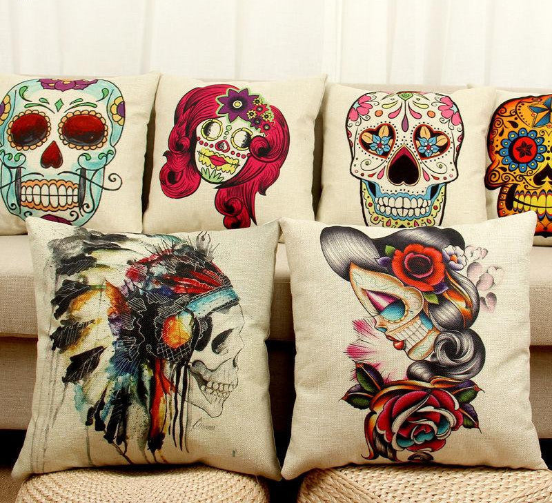 Online discount shop Australia - Halloween Mexican Sugar Skull Cushion (No inner) Decorative Throw Pillow Sofa Home Decor Decorativos Coussin