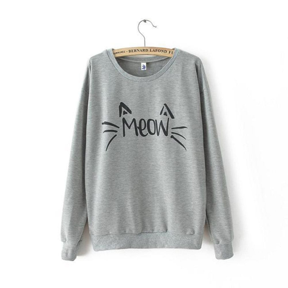 Online discount shop Australia - Fashion Women Tops Casual long Sleeve Cat Print Sweatshirt