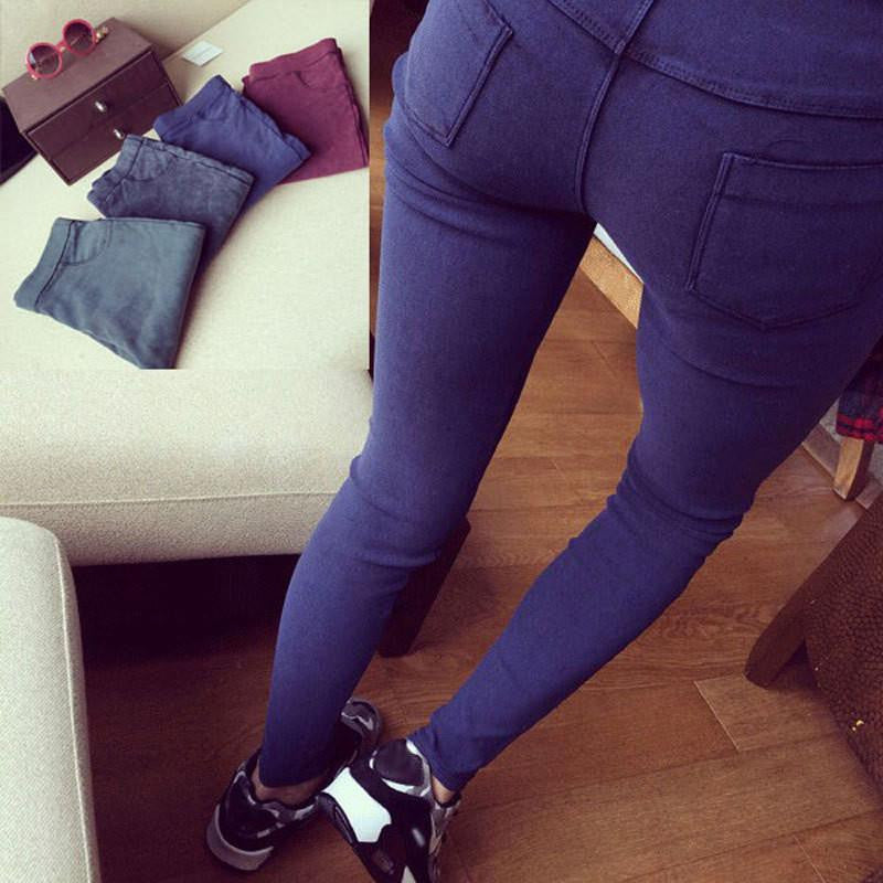 Spring Autumn Fashion Skinny Slim Thin High Elastic Waist Washed Jeans Jeggings Pencil Pants Denim Leggings For Women