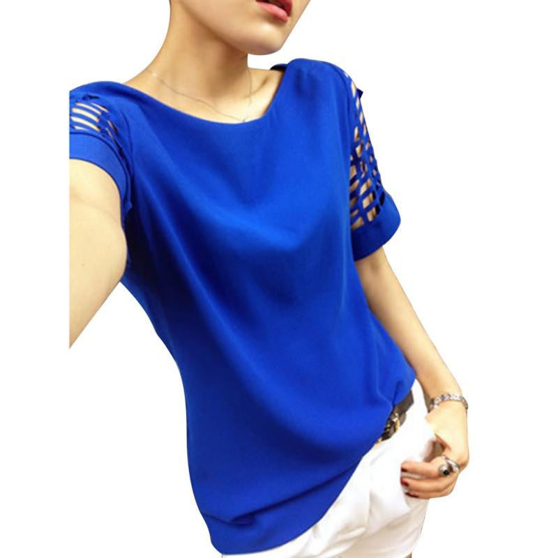 Short Sleeve Hollow Chiffon Blouse Women Ladies Loose Shirt Casual Top Plus size