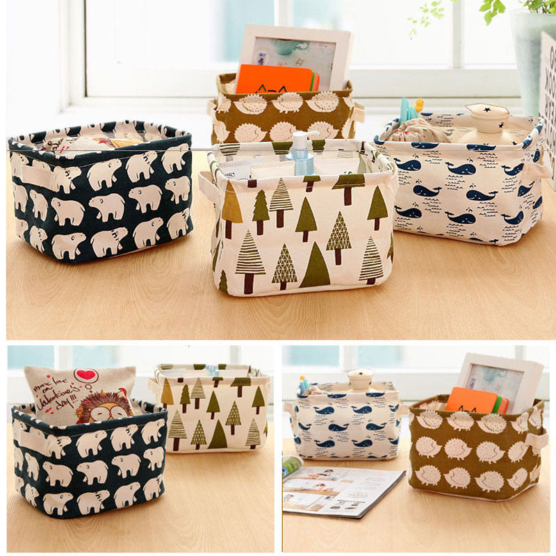 Cartoon Linen Desk Storage Box Home Cotton Organizer Case Jewelry Cosmetic Stationery Sundries Cute Animal Tree Decor #83235