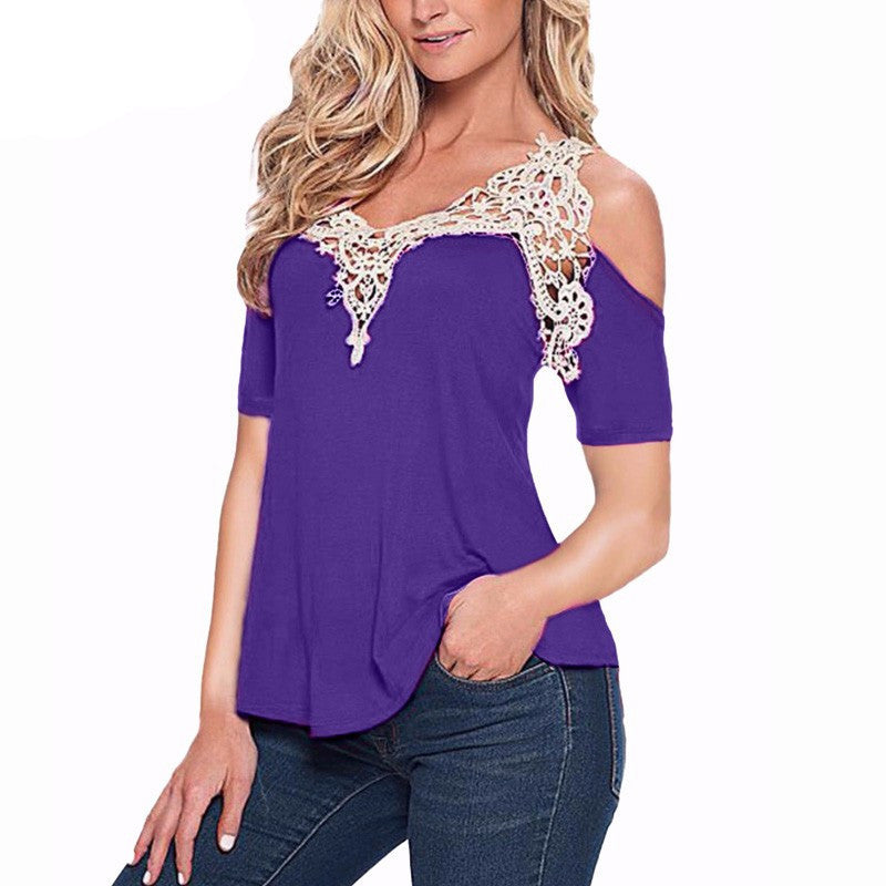 Online discount shop Australia - Lace Patchwork WomenSexy Blouse Off Shoulder V Neck Shirt Ladies Long Sleeve Plus Size Tee Tops